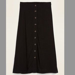 NWT Black Old Navy Soft-Woven Button-Front Midi Skirt for Women (XL)